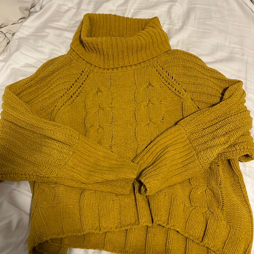Mustard Cable Knit Turtleneck Sweater